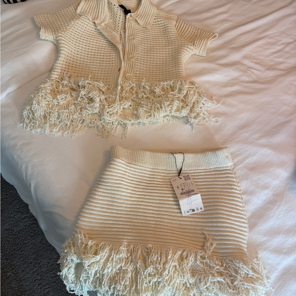 ZARA Cream Fringe Knit Two-Piece Set NWT - Picture 6 of 8